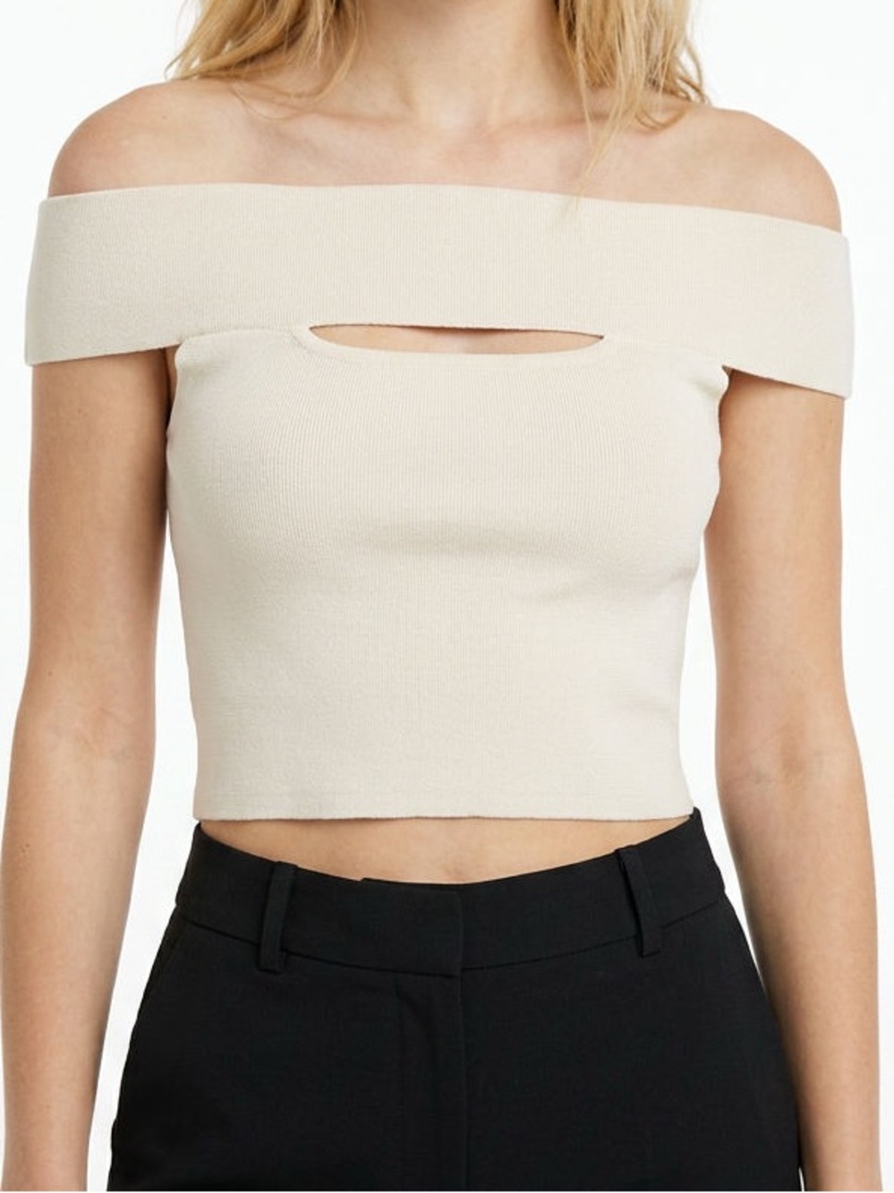 Express Off-Shoulder Crop Top in Ivory